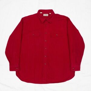 Vintage 80s 90s L.L.Bean Chamois Cloth Shirt Red L/XL 17.5 Made in USA
